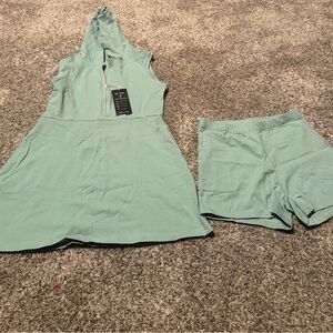 Mint Green Hooded Dress and Shorts Set